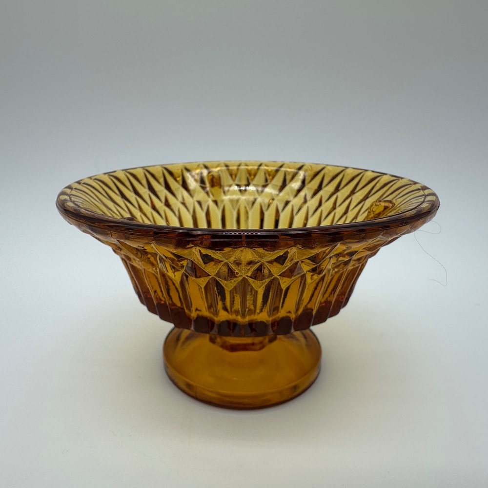 Indiana Glass Diamond Point Amber Flared Fairy Lamp Base Vintage Pedestal Bowl
